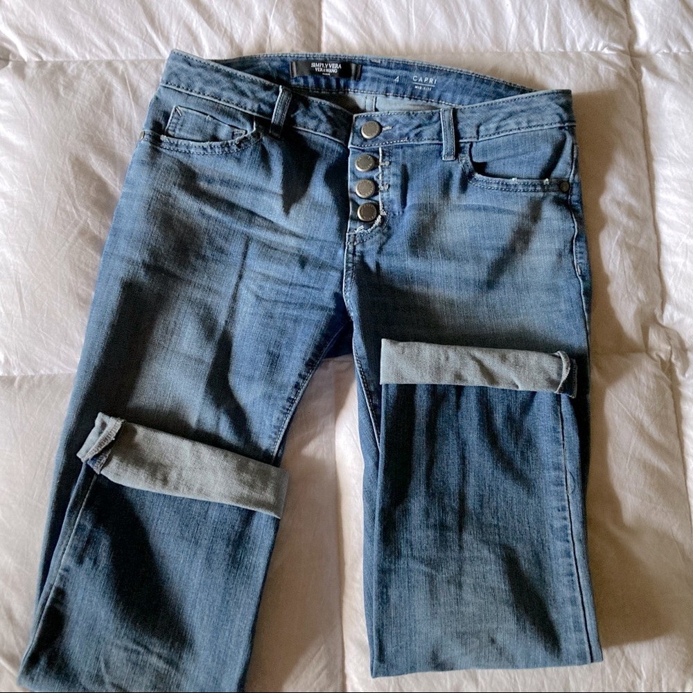 Vera Wang Button front cropped denim